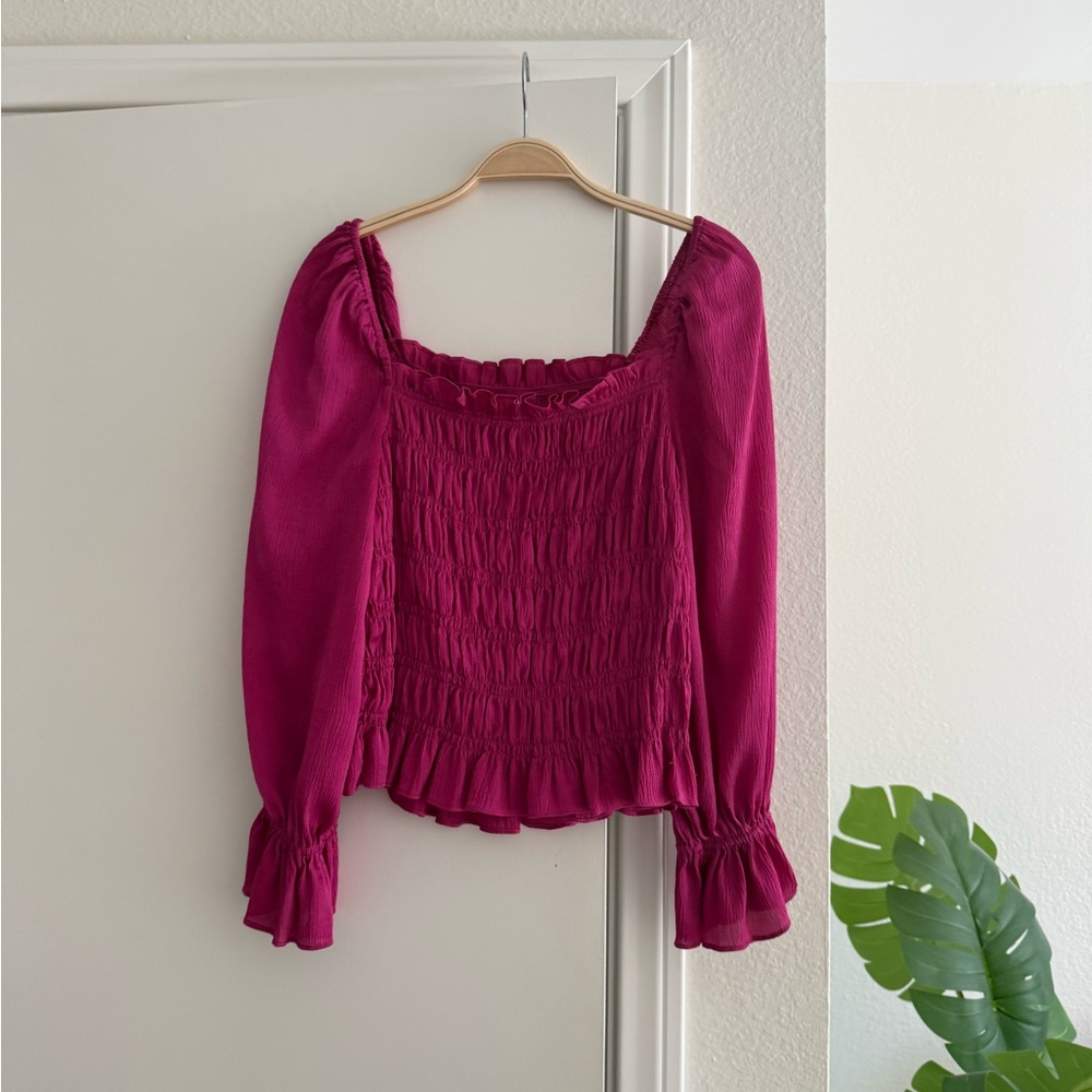 a new day Fuchsia Bohemian Boho Chic Smocked Blouse